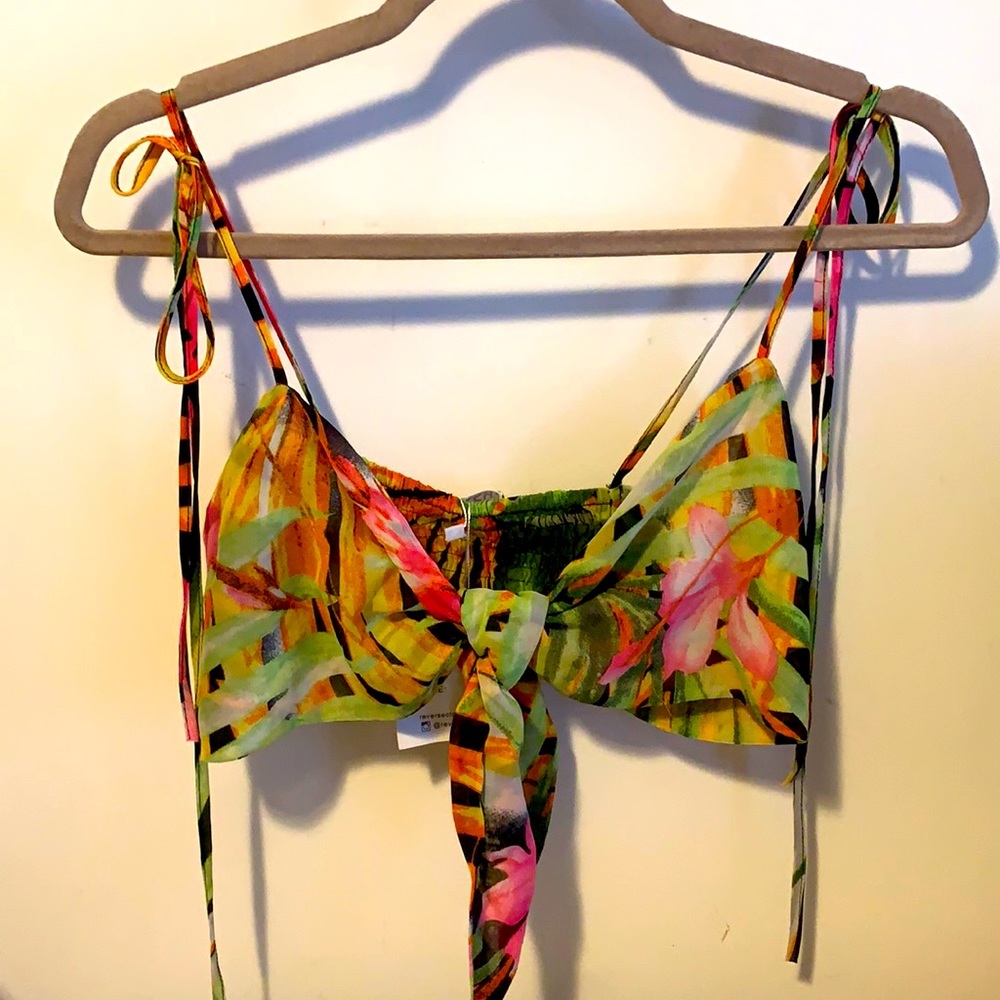 Semi-sheer tropical tie crop top